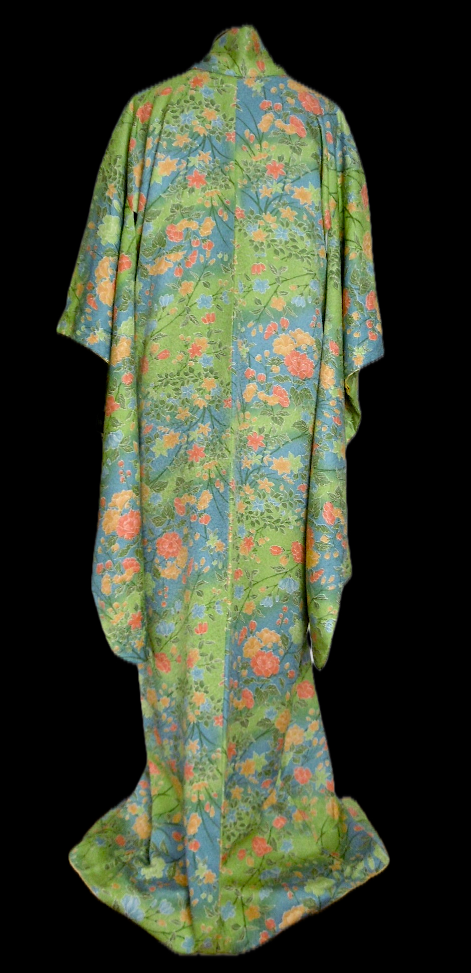(03) Ljusgrön, blommor,Furisode - Image 2